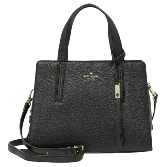 Kate Spade Black Pebbled Leather Grey Street Dominque Satchel Crossbody Handbag - Picture 1 of 11